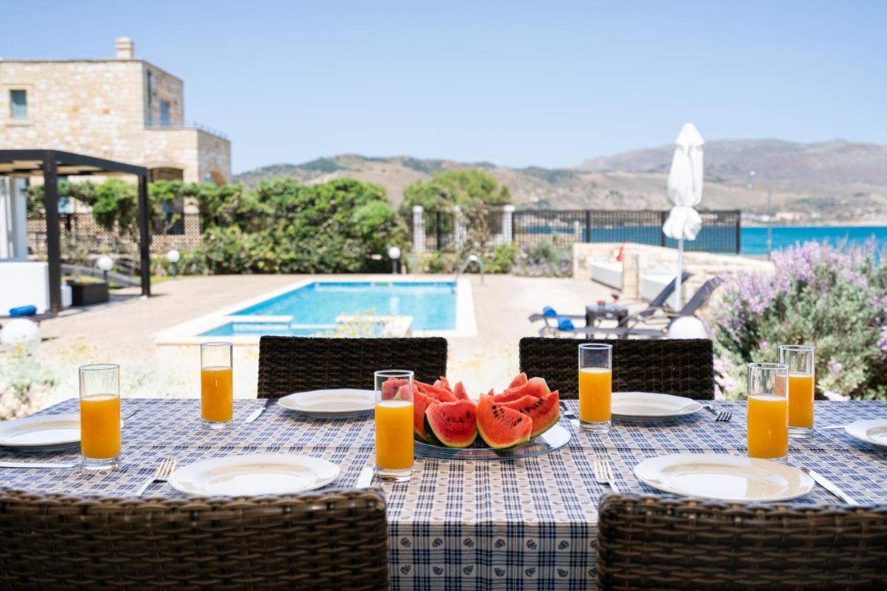 Beachfront Villa Turquoise With Private Pool, Bbq And Ping Pong Table Chania  Ngoại thất bức ảnh